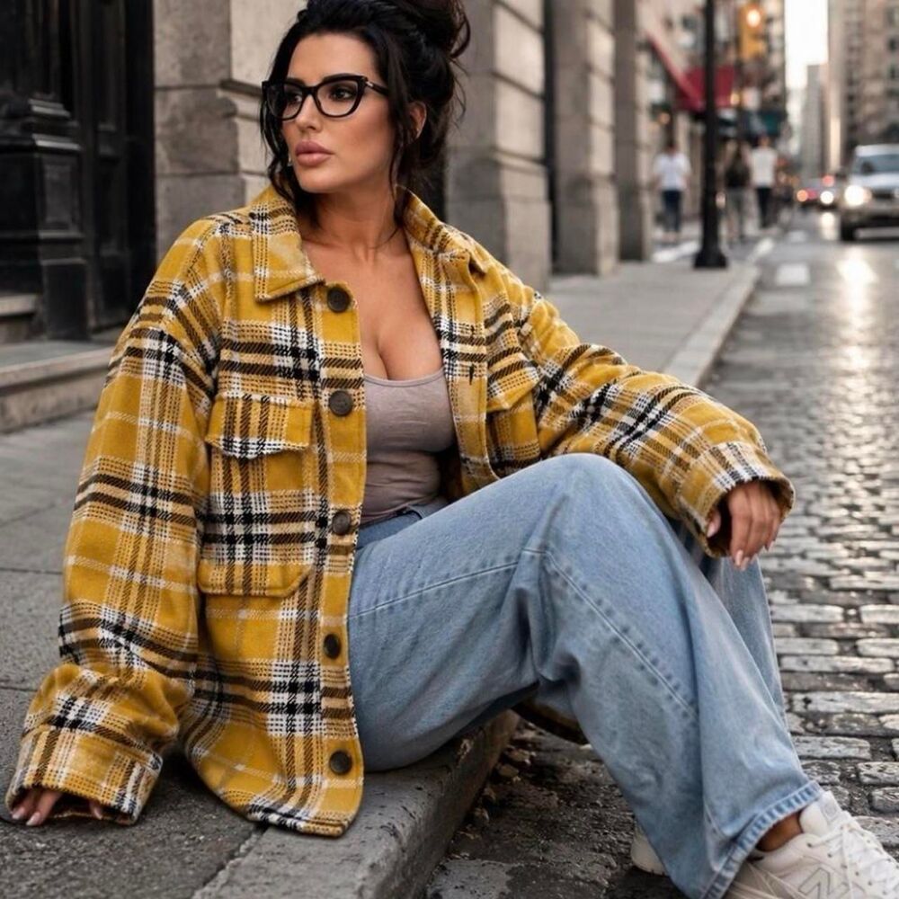 Bershka Mustard Plaid Oversized Overshirt Jacket XS/S